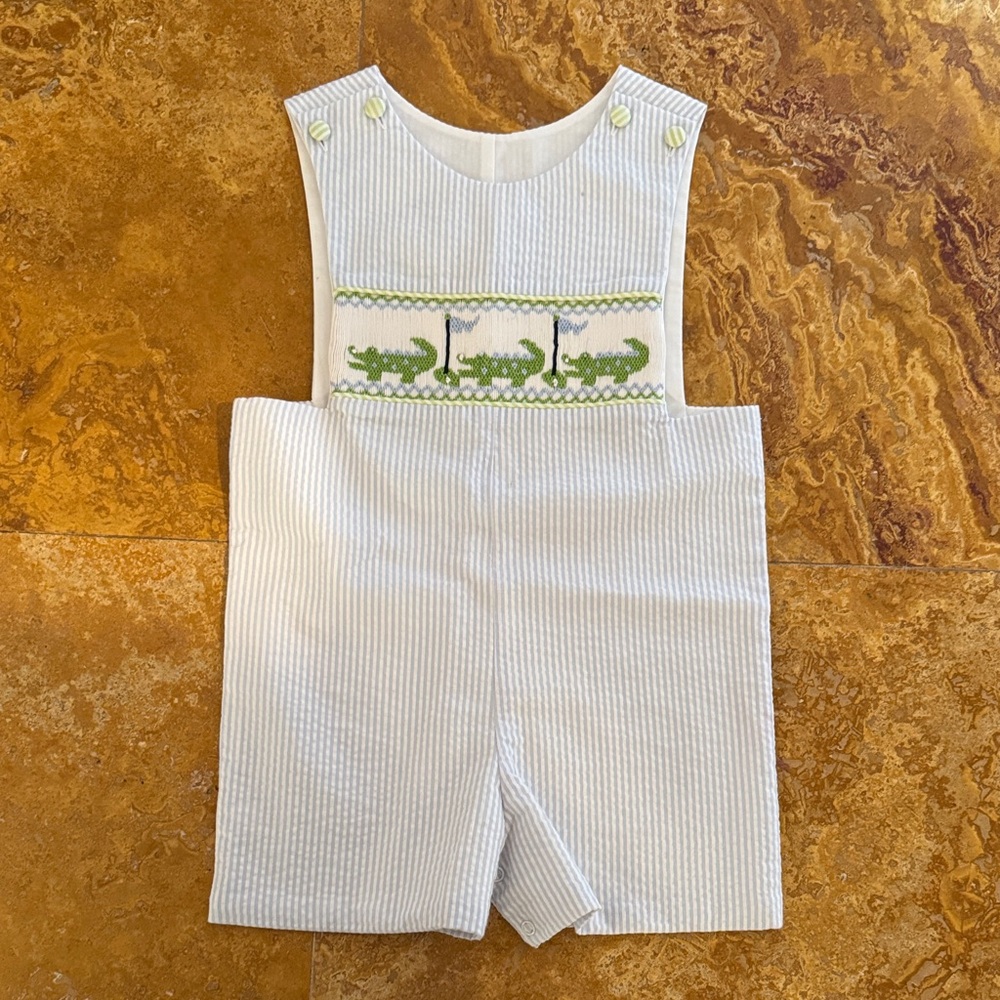 Striped White and Green Kids One Piece